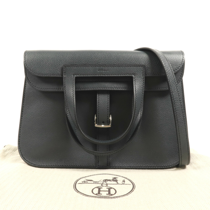 HERMES Evercolor皮革Halzan 25銀扣手挽肩背兩用袋-9