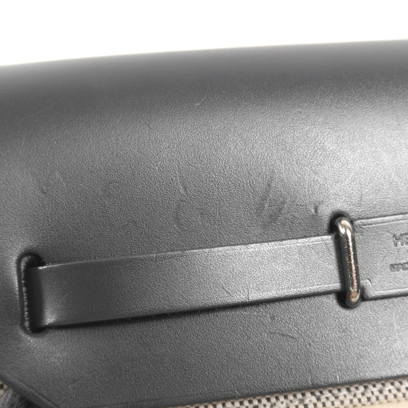 HERMES Toile H帆布Mini Herbag銀扣肩背袋Ardoise-16