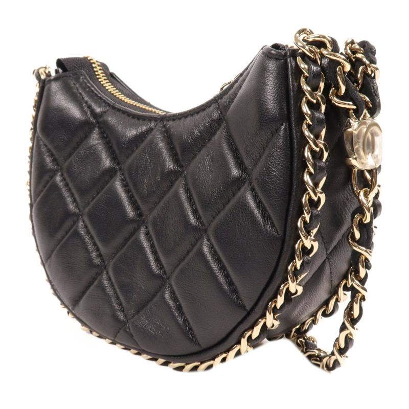 CHANEL 羊皮皮革Mini Chain Bag金扣鏈帶肩背袋-2