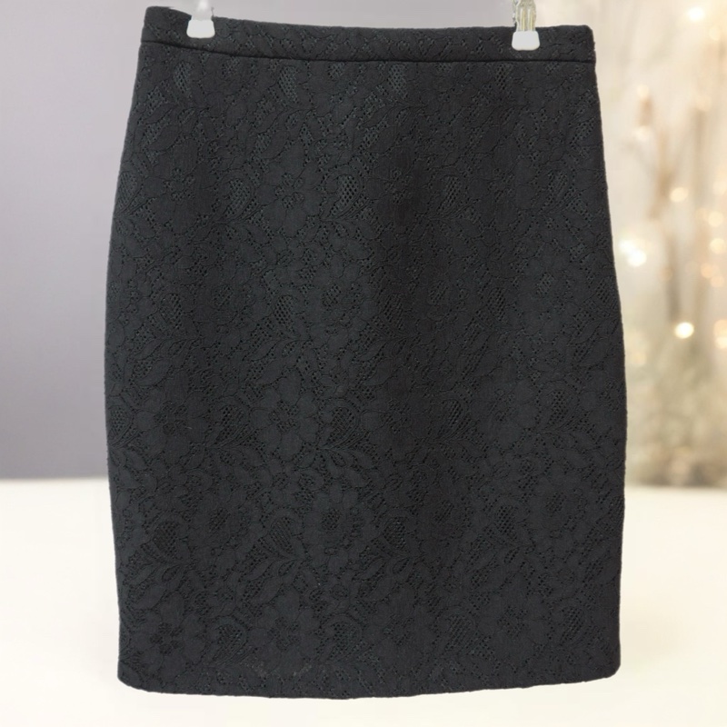 MOSCHINO黑色立體蕾絲窄裙-0