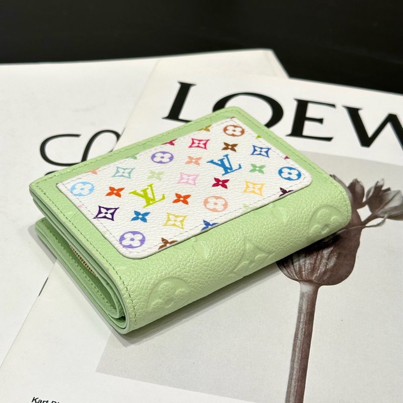 LV 村上隆聯名款 日本限定 淺綠拼白三彩零錢包 尺寸約11×8-5