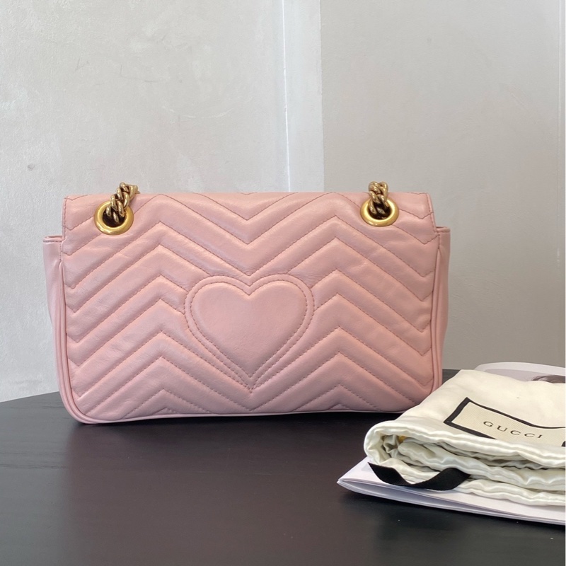 Gucci GG marmont26 櫻花粉 雙G金扣鏈條斜挎包 尺寸約26*15*9。-1
