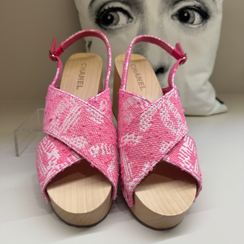 CHANEL 24c粉色LOGO木屐涼鞋 🩷40/防塵袋/全新🩷有瑕-2