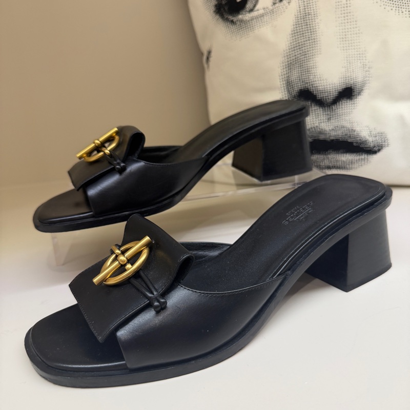 Hermes 黑色GLENAN鞋扣涼拖 🩶38.5/防塵袋🩶-6