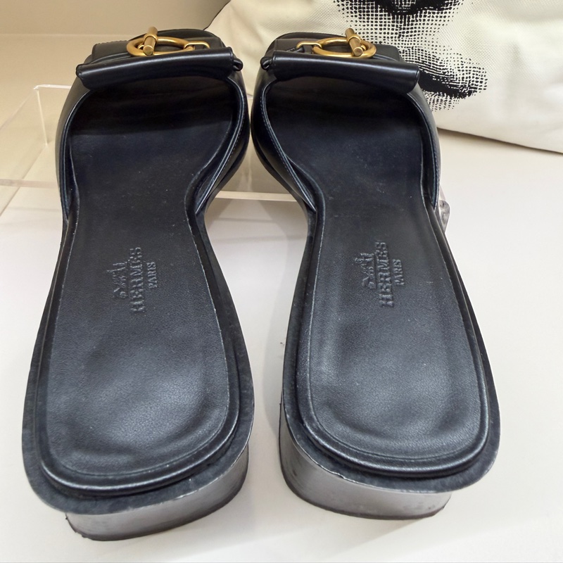 Hermes 黑色GLENAN鞋扣涼拖 🩶38.5/防塵袋🩶-8