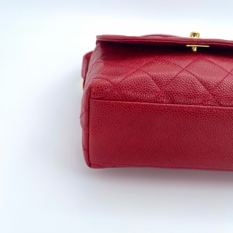 「JL精品代購」紅色荔枝牛皮超級可愛的小鳥扣小盒子斜挎包-6