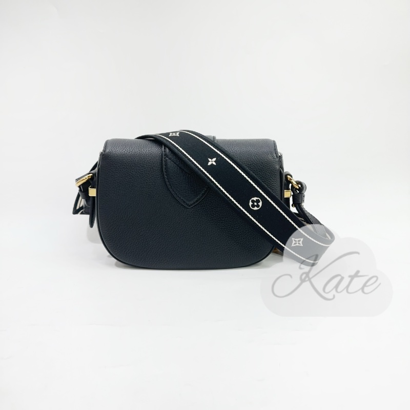 LV 黑小牛皮金釦pont 9 soft MM帆布背帶斜背包 M58967-1