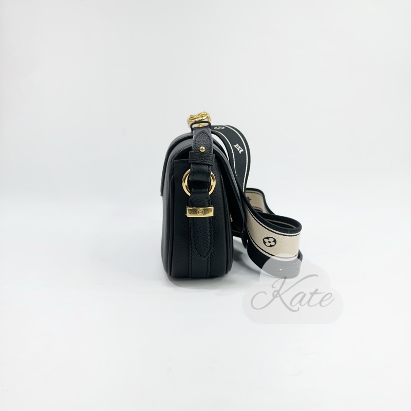 LV 黑小牛皮金釦pont 9 soft MM帆布背帶斜背包 M58967-3