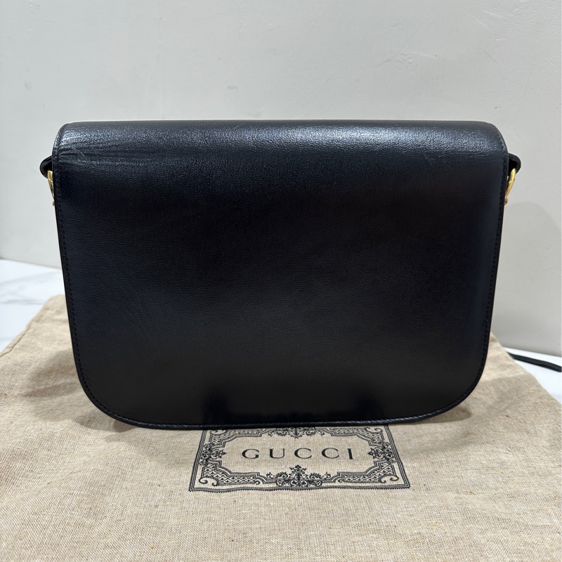 GUCCI Horsebit 1955金扣牛皮黑色肩背包-1