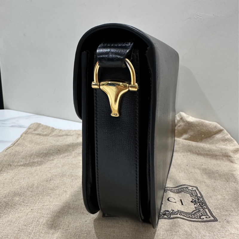 GUCCI Horsebit 1955金扣牛皮黑色肩背包-3