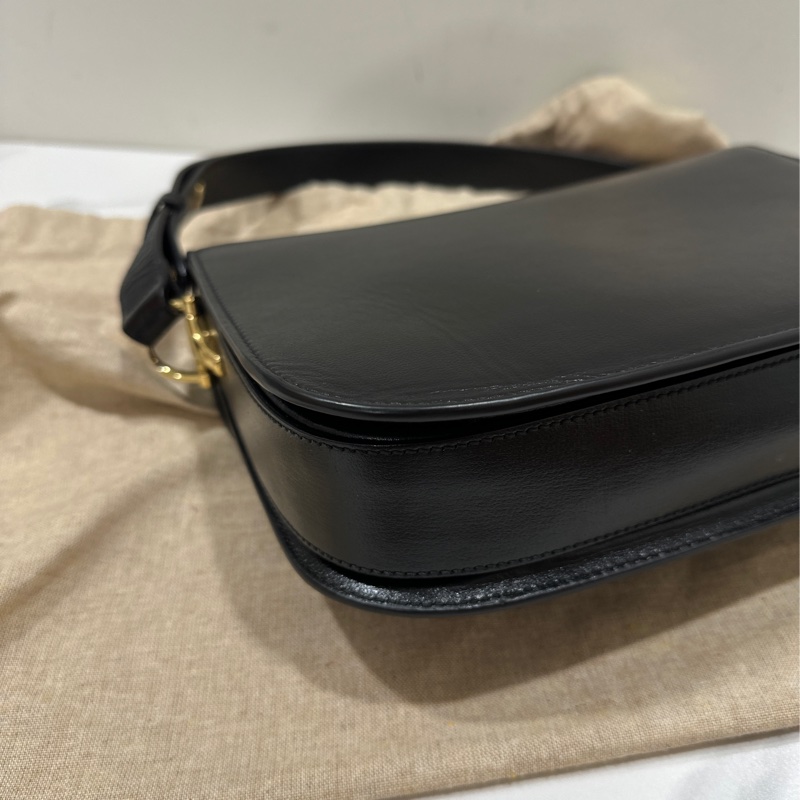 GUCCI Horsebit 1955金扣牛皮黑色肩背包-8