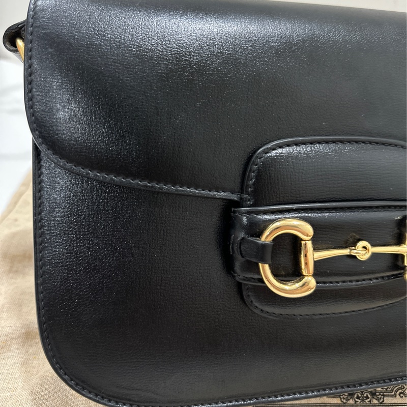 GUCCI Horsebit 1955金扣牛皮黑色肩背包-19