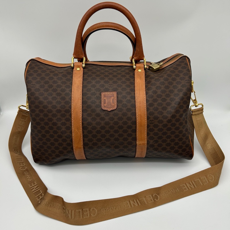 「JL精品代購」celine棕色老花波士頓旅行袋-4