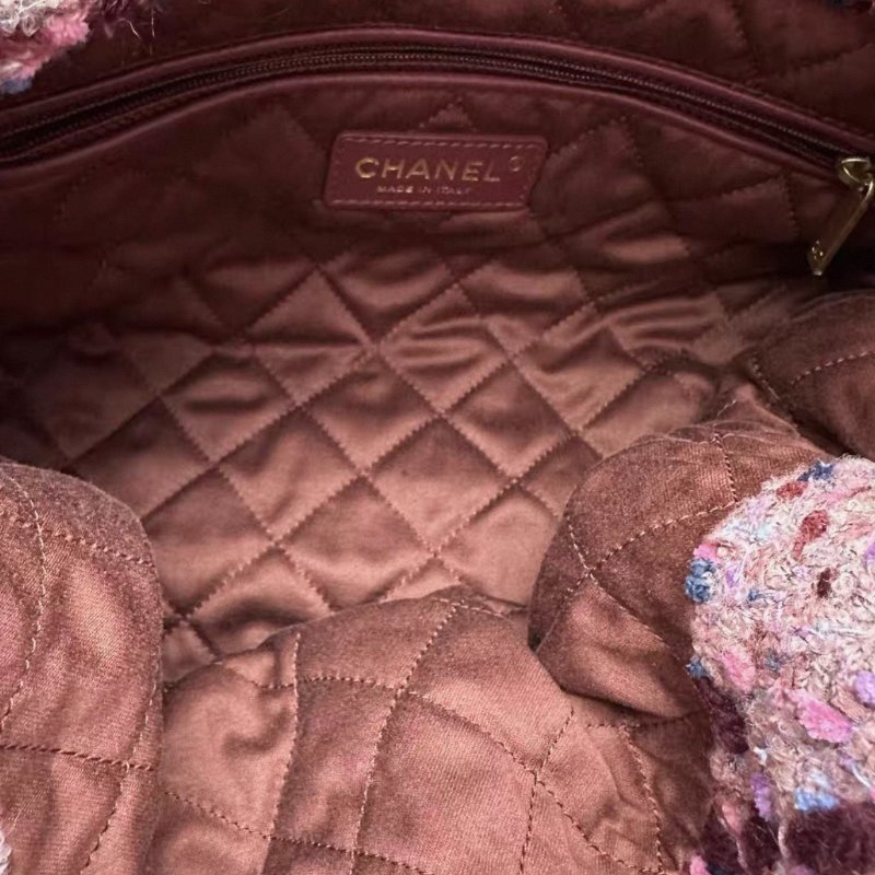 CHANEL 粉色毛呢22bag中號子母肩背包36*36*7.5 98新配件塵袋-1