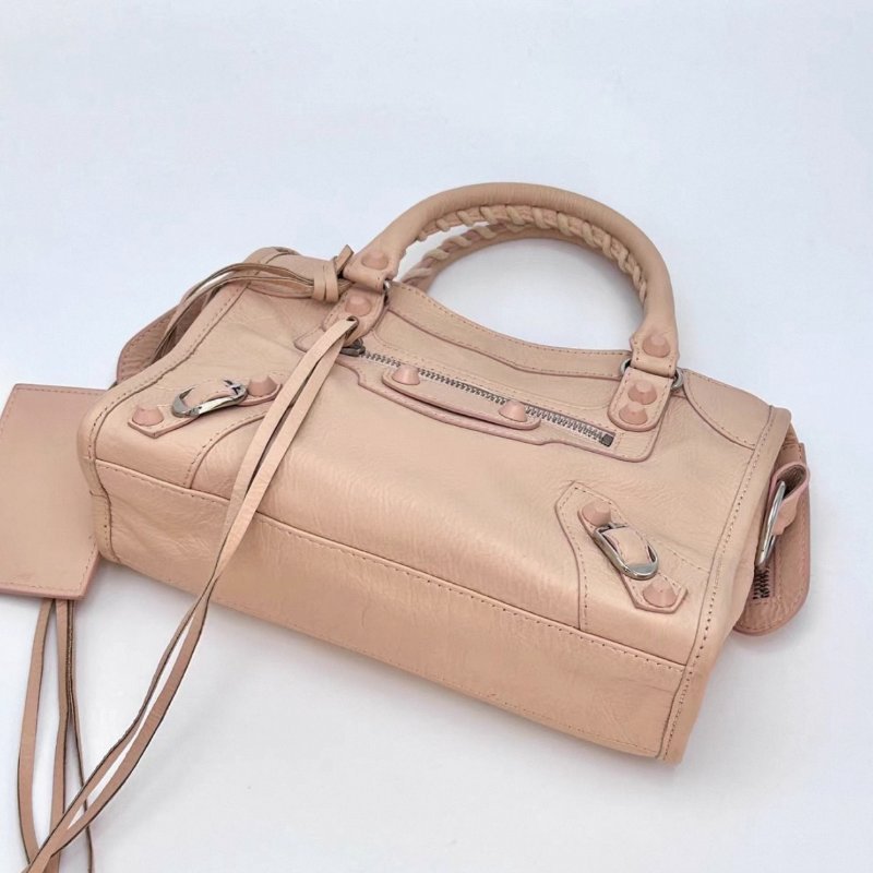 BALENCIAGA 粉銀小號機車手提斜背包24*14.5*8.5 97新配件鏡子塵袋-4