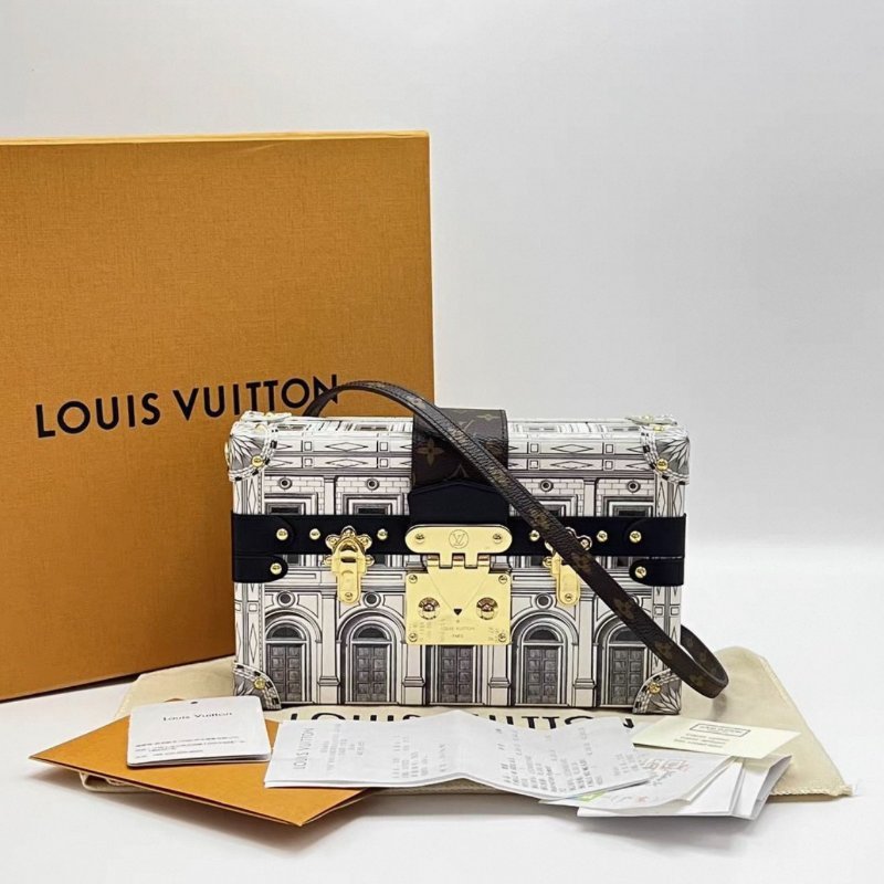 LV 盧浮宮聯名 Trunk Clutch硬盒子肩背斜背包芯片款20*12*5 98新配件盒子塵袋購證-0