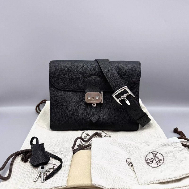 HERMES sac a depeches21黑銀肩背斜背包21*17*4 全新閒置配件塵袋鑰匙-0