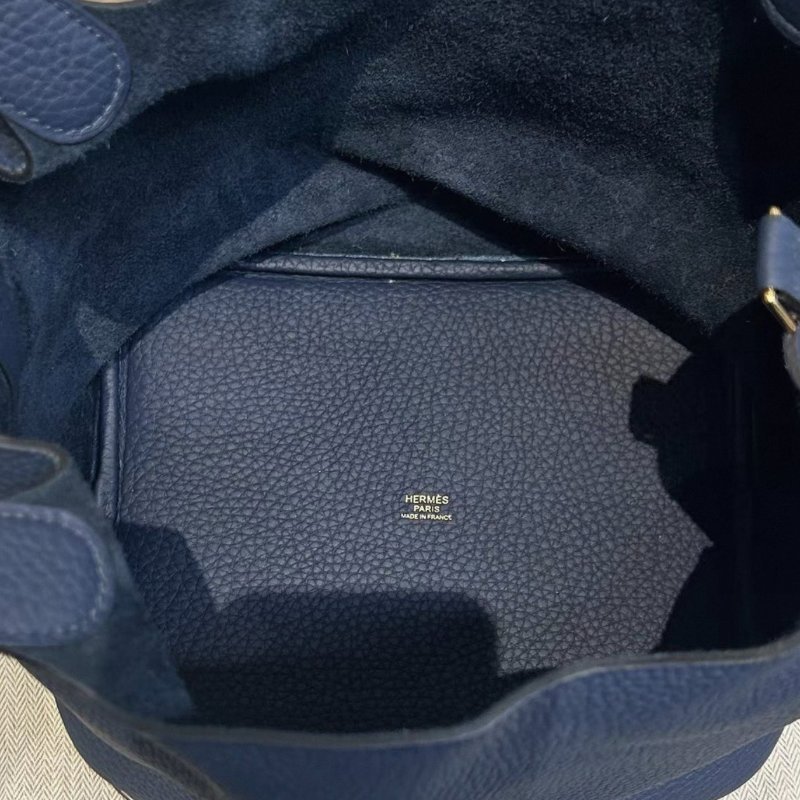 HERMES 午夜藍菜籃子22手提袋 22*22*18 99新 配件盒子塵袋購證吊牌 鎖鑰匙-1