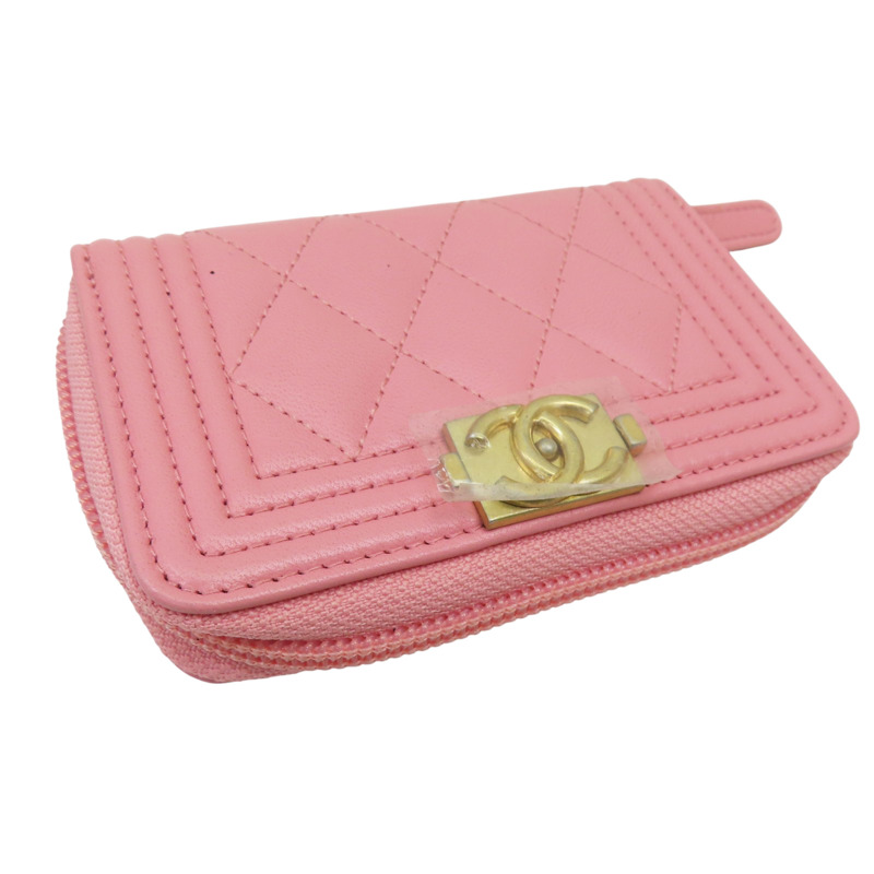 粉色 羊皮 BOY 零錢包 金扣【CHANEL 香奈兒】 A80602-2