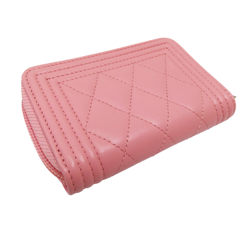 粉色 羊皮 BOY 零錢包 金扣【CHANEL 香奈兒】 A80602-3