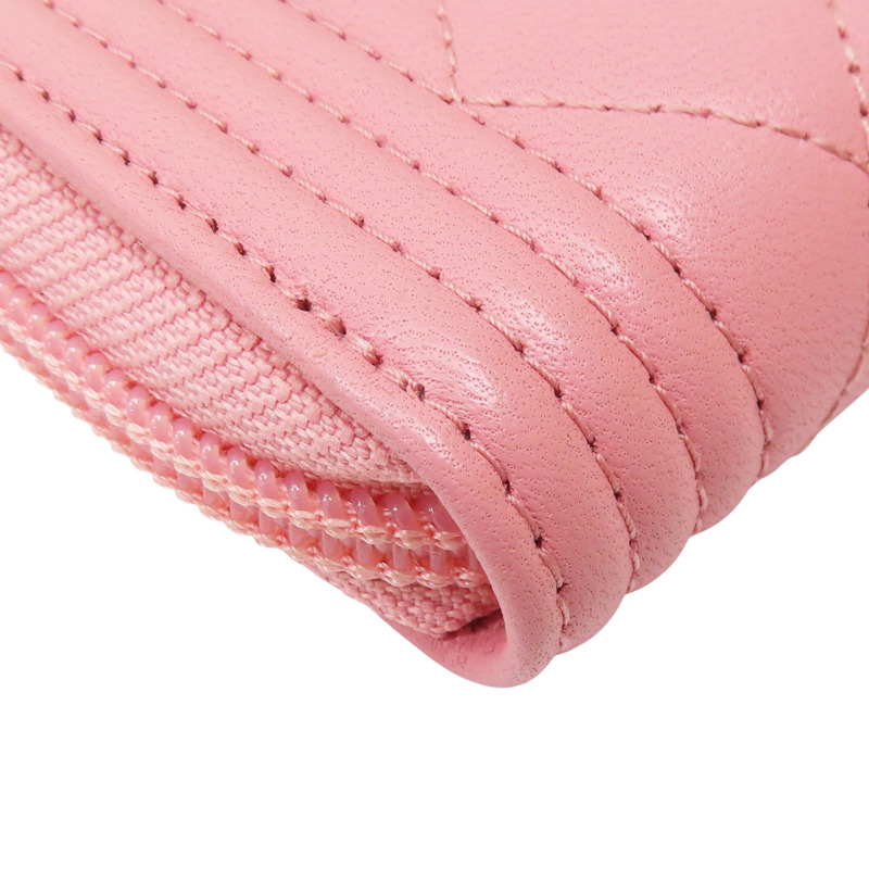 粉色 羊皮 BOY 零錢包 金扣【CHANEL 香奈兒】 A80602-8