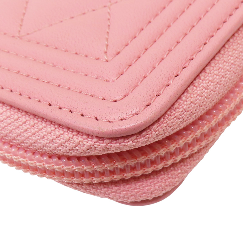 粉色 羊皮 BOY 零錢包 金扣【CHANEL 香奈兒】 A80602-11