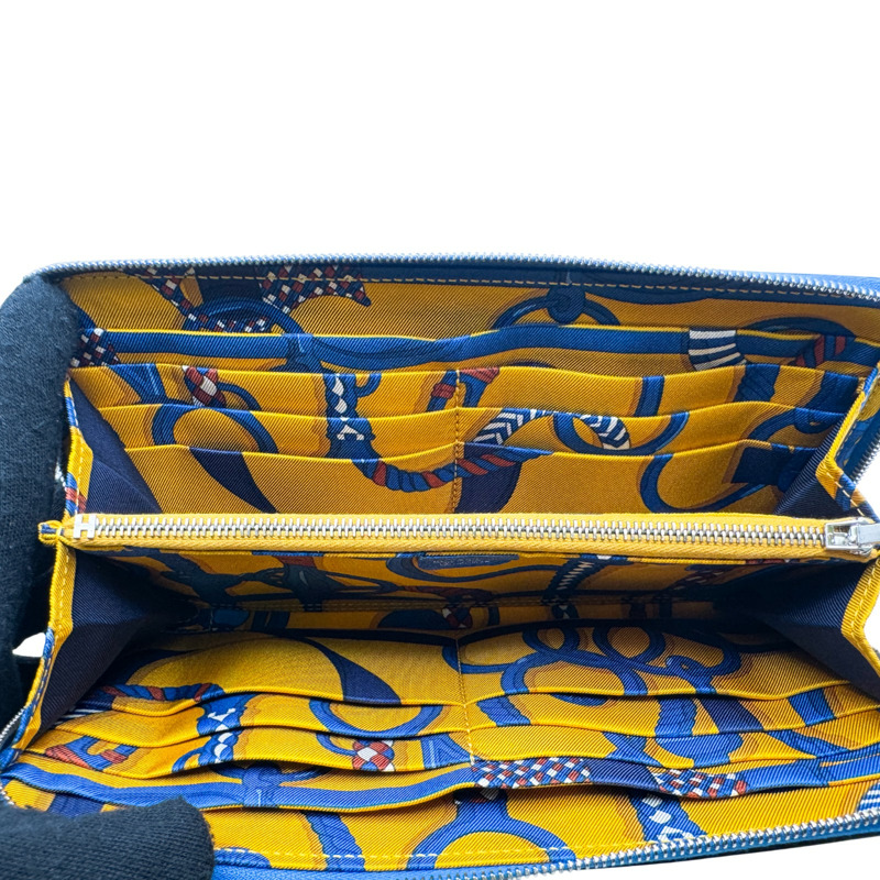 法國藍色 Epsom牛皮 絲巾 Silk'in 拉鍊長夾 C刻 銀扣【HERMES 愛馬仕】-4