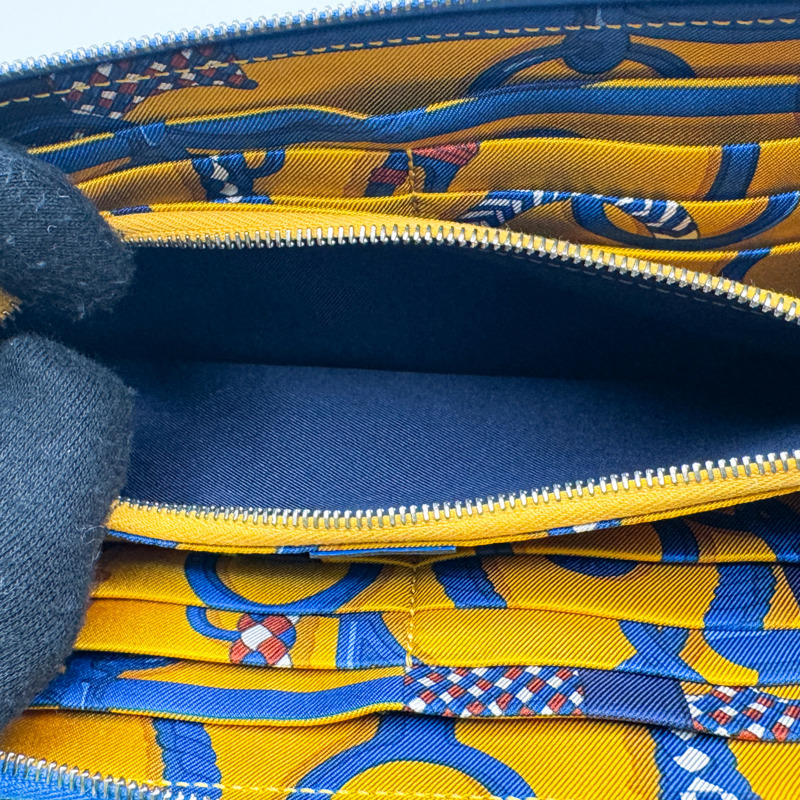 法國藍色 Epsom牛皮 絲巾 Silk'in 拉鍊長夾 C刻 銀扣【HERMES 愛馬仕】-5