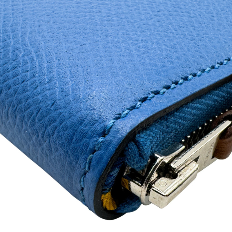 法國藍色 Epsom牛皮 絲巾 Silk'in 拉鍊長夾 C刻 銀扣【HERMES 愛馬仕】-11