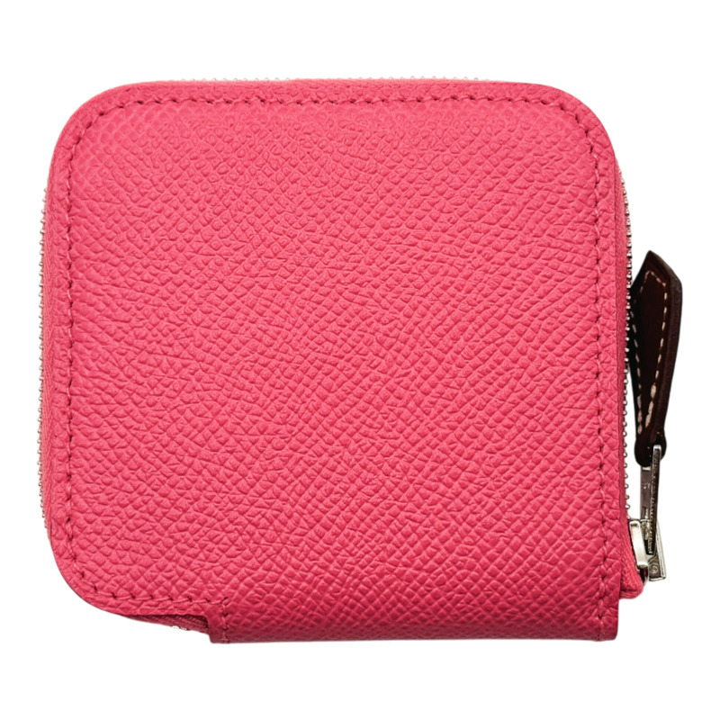 杜鵑粉色 Epsom牛皮 拉鍊 Silk'In 絲巾 零錢包 T刻 銀扣【HERMES 愛馬仕】-0