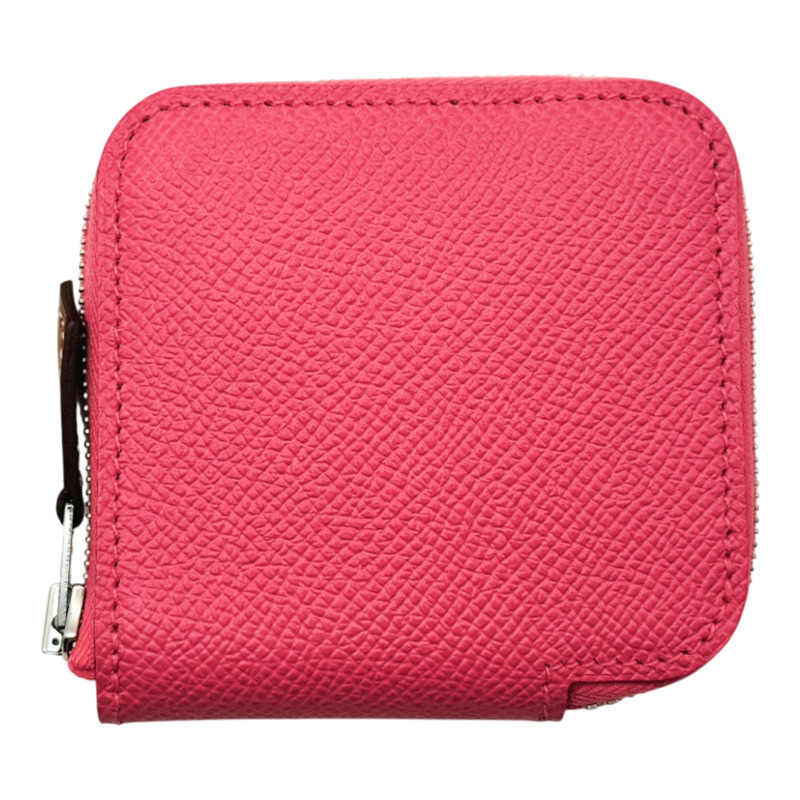 杜鵑粉色 Epsom牛皮 拉鍊 Silk'In 絲巾 零錢包 T刻 銀扣【HERMES 愛馬仕】-1