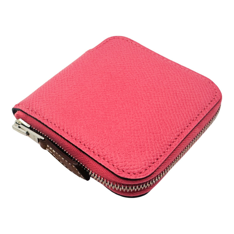 杜鵑粉色 Epsom牛皮 拉鍊 Silk'In 絲巾 零錢包 T刻 銀扣【HERMES 愛馬仕】-2