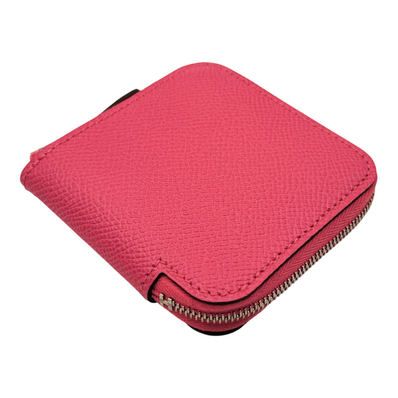 杜鵑粉色 Epsom牛皮 拉鍊 Silk'In 絲巾 零錢包 T刻 銀扣【HERMES 愛馬仕】-3