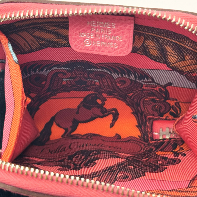 杜鵑粉色 Epsom牛皮 拉鍊 Silk'In 絲巾 零錢包 T刻 銀扣【HERMES 愛馬仕】-4