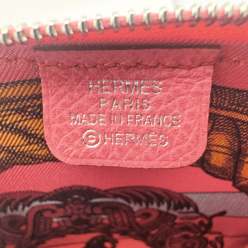 杜鵑粉色 Epsom牛皮 拉鍊 Silk'In 絲巾 零錢包 T刻 銀扣【HERMES 愛馬仕】-5