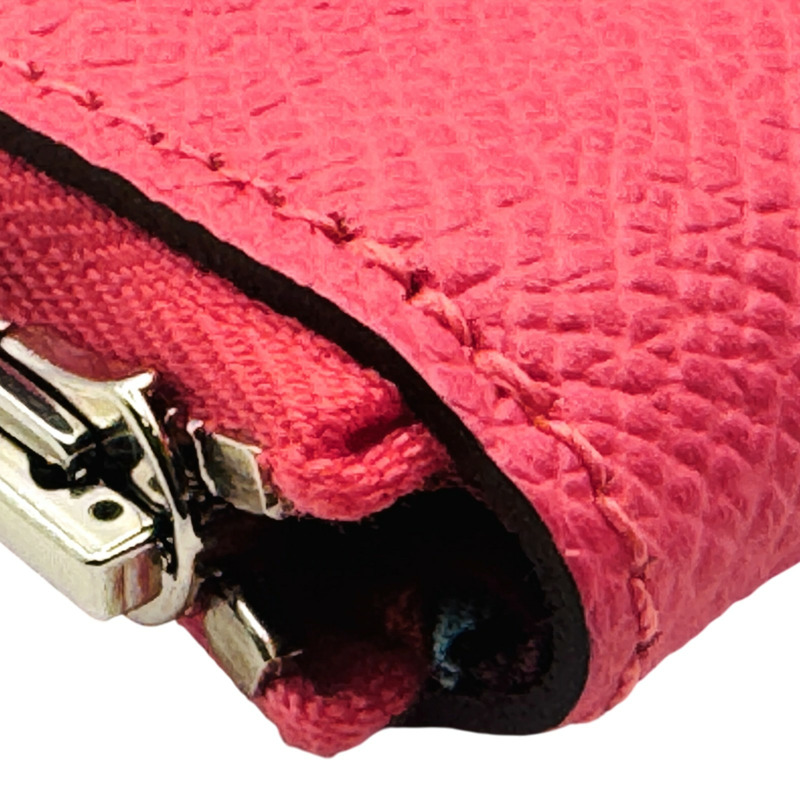 杜鵑粉色 Epsom牛皮 拉鍊 Silk'In 絲巾 零錢包 T刻 銀扣【HERMES 愛馬仕】-7