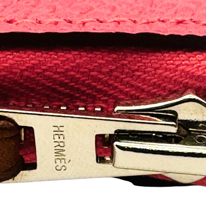 杜鵑粉色 Epsom牛皮 拉鍊 Silk'In 絲巾 零錢包 T刻 銀扣【HERMES 愛馬仕】-11