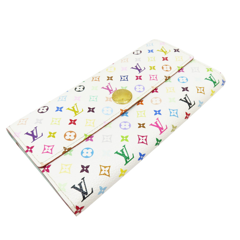 白彩原花 帆布 Sarah 釦式長夾【LOUIS VUITTON LV 路易威登】 M93744-2