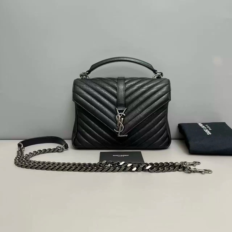 YSL 聖羅蘭 College 黑銀郵差包 小號-0
