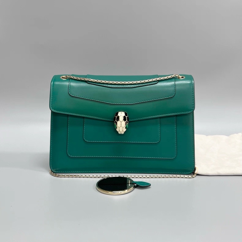 寶格麗BVLGARI 祖母綠蛇頭單肩腋下包 中號-0