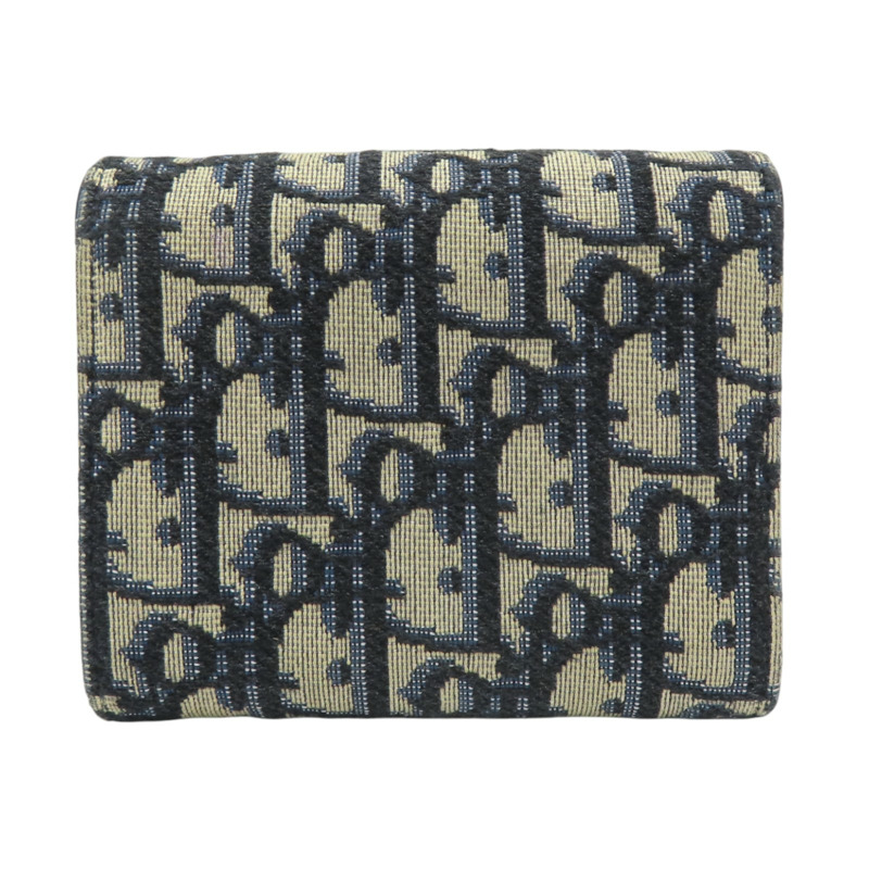 藍色 緹花帆布 Saddle 扣式 三折短夾【Dior 迪奧】-1