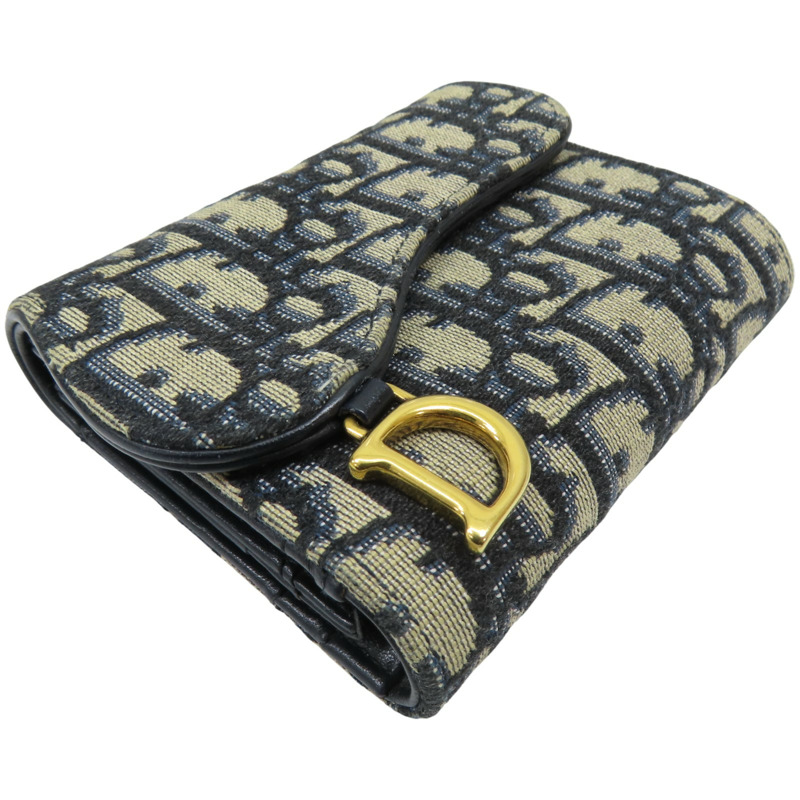 藍色 緹花帆布 Saddle 扣式 三折短夾【Dior 迪奧】-2