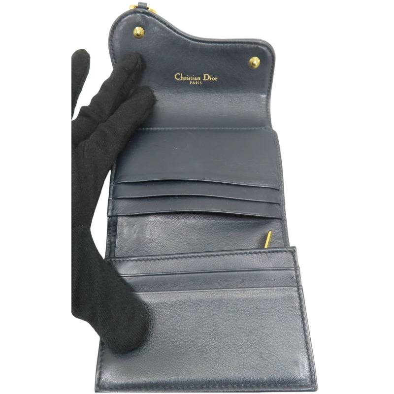 藍色 緹花帆布 Saddle 扣式 三折短夾【Dior 迪奧】-4