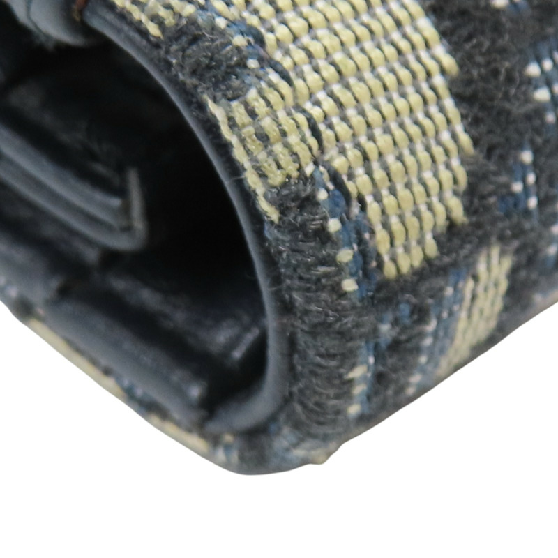 藍色 緹花帆布 Saddle 扣式 三折短夾【Dior 迪奧】-11