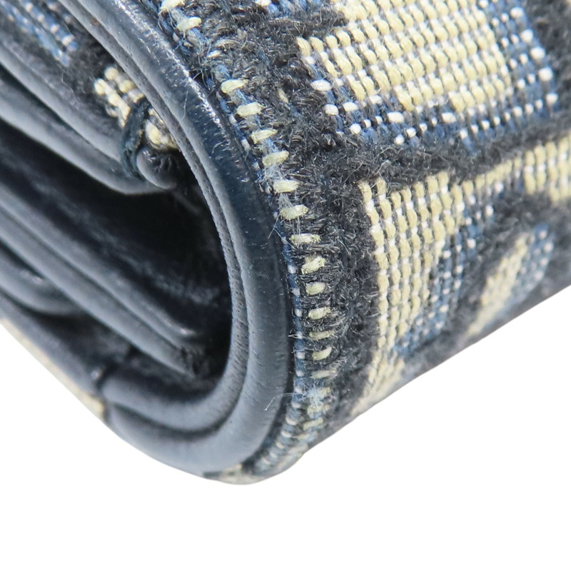 藍色 緹花帆布 Saddle 扣式 三折短夾【Dior 迪奧】-13