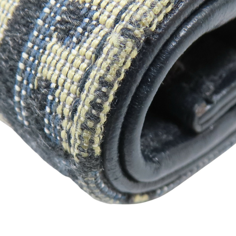 藍色 緹花帆布 Saddle 扣式 三折短夾【Dior 迪奧】-14