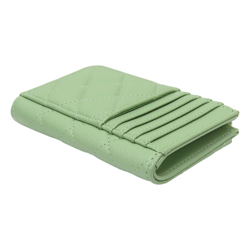 綠色 菱格紋 牛皮 拉鍊短夾 【CHANEL 香奈兒】-3