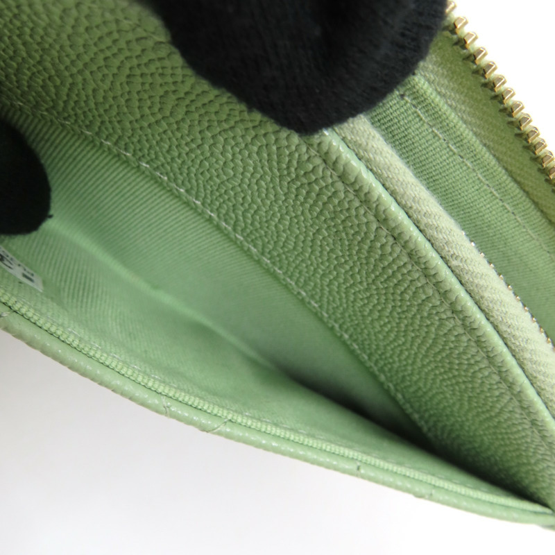 綠色 菱格紋 牛皮 拉鍊短夾 【CHANEL 香奈兒】-5