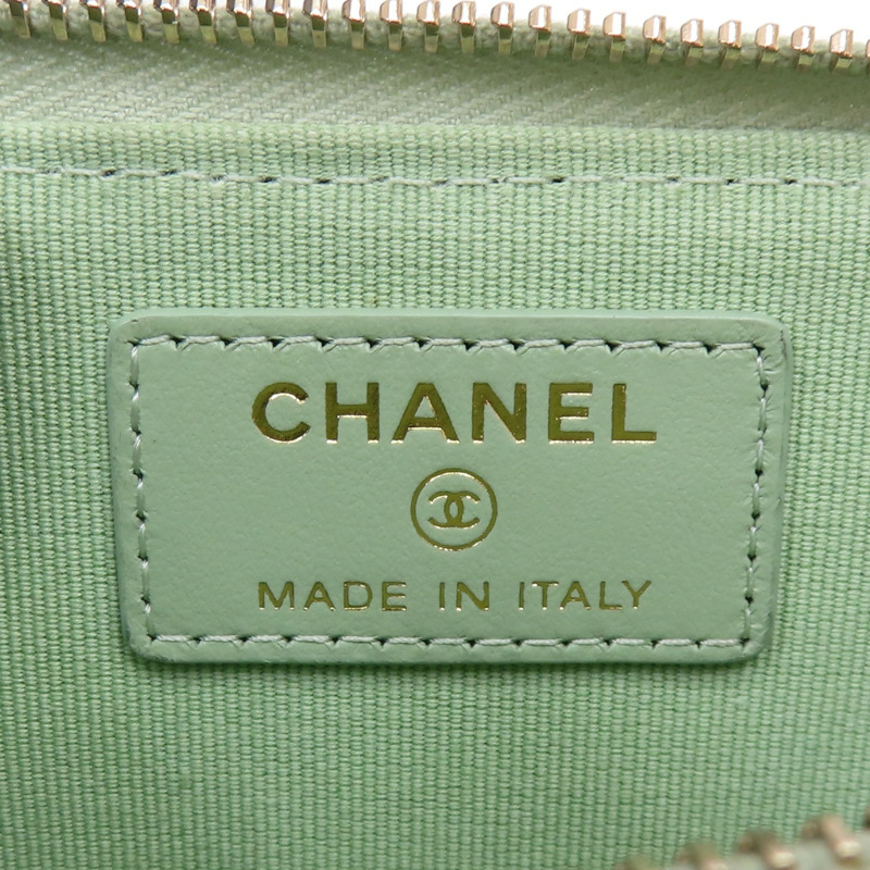 綠色 菱格紋 牛皮 拉鍊短夾 【CHANEL 香奈兒】-6