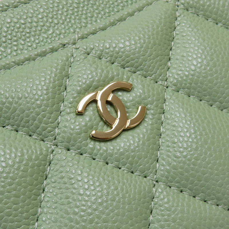 綠色 菱格紋 牛皮 拉鍊短夾 【CHANEL 香奈兒】-8